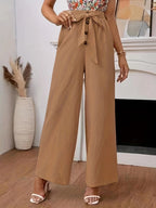 Damen Weite Hochtaillierte Hosen mit eleganter Schleife und Knopfdetails R&B