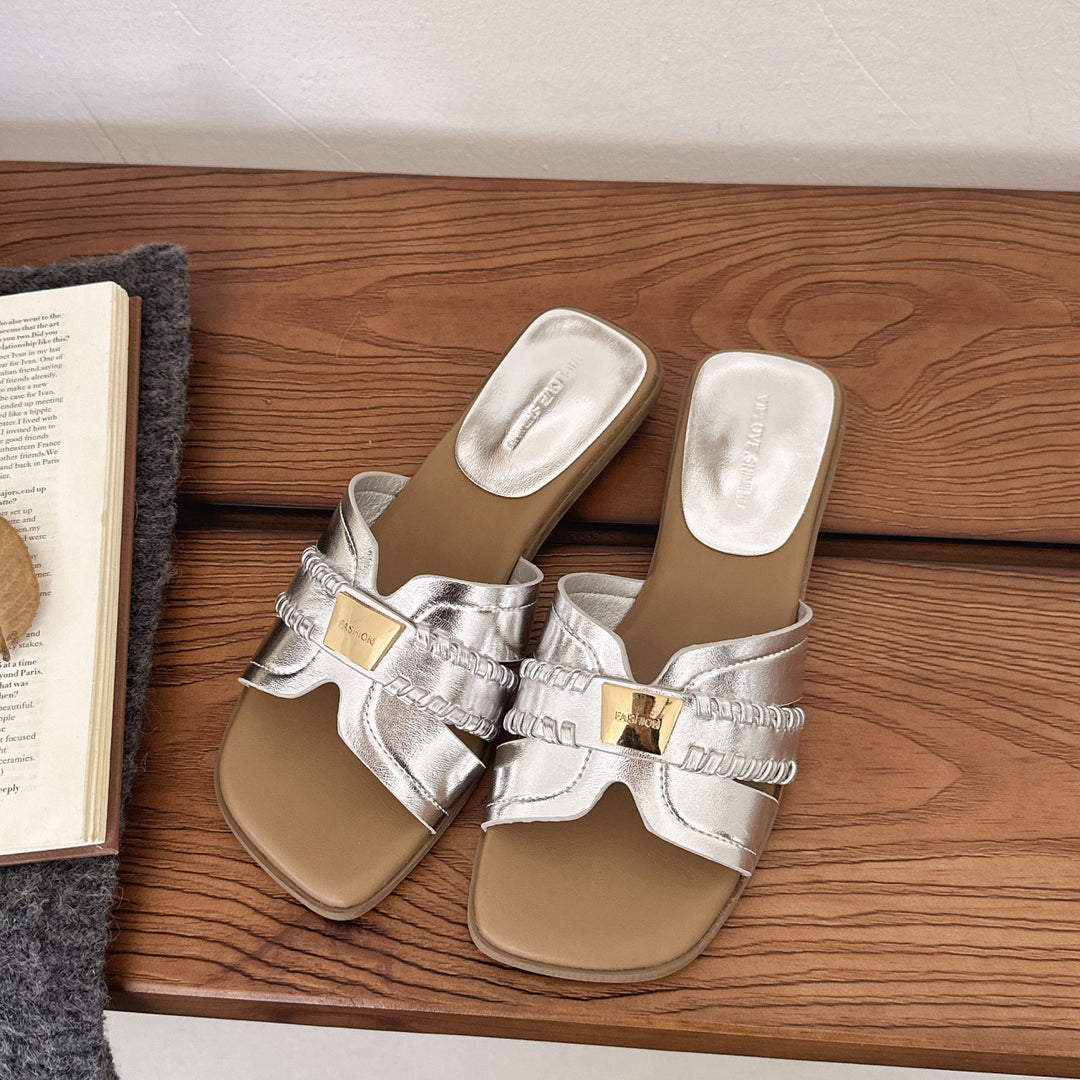 Damen elegante und moderne Slide-Sandalen mit verziertem Riemen und komfortabler Innensohle R&B
