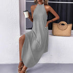 Damen lässiges Sommermaxikleid mit elegantem Halternetz und praktischen Taschen R&B