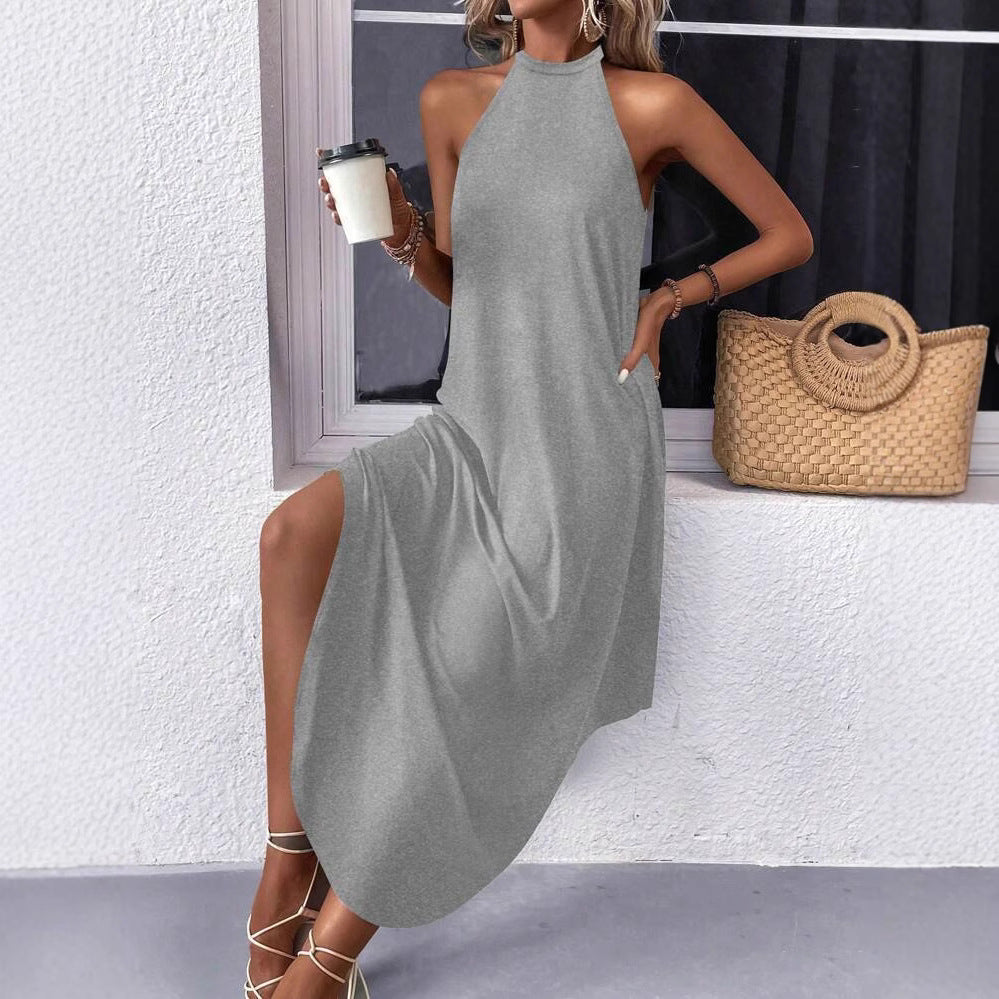 Damen lässiges Sommermaxikleid mit elegantem Halternetz und praktischen Taschen R&B