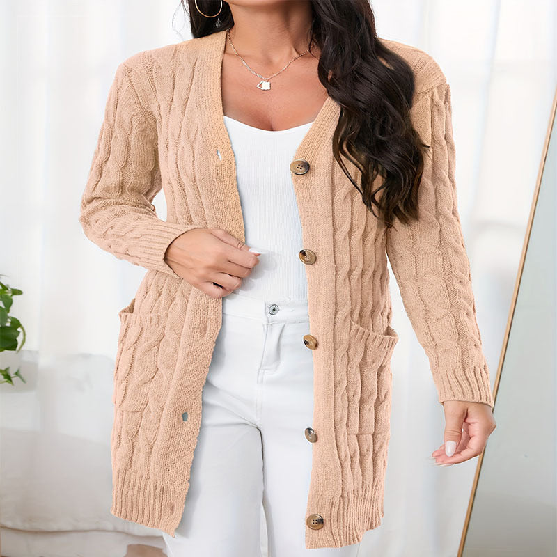 Damen Strickjacke mit dekorativem Zopfmuster und praktischen Taschen R&B