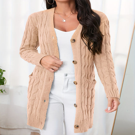 Damen Strickjacke mit dekorativem Zopfmuster und praktischen Taschen R&B