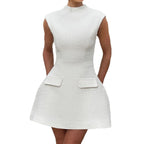 Damen Tweedkleid mit Stehkragen und Taschen R&B