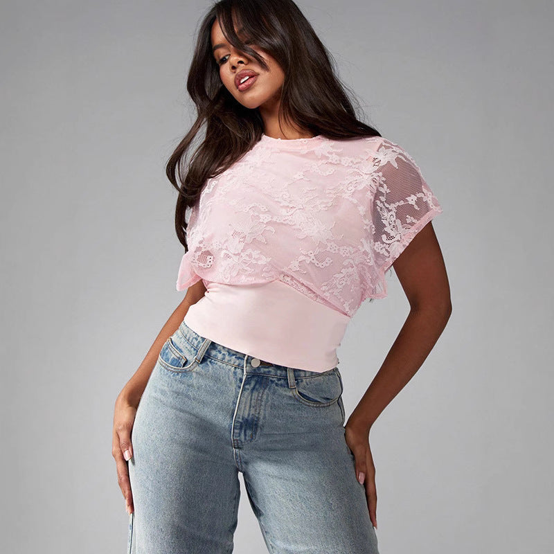 Damen Elegant strukturiertes Oberteil mit Spitzendetails R&B