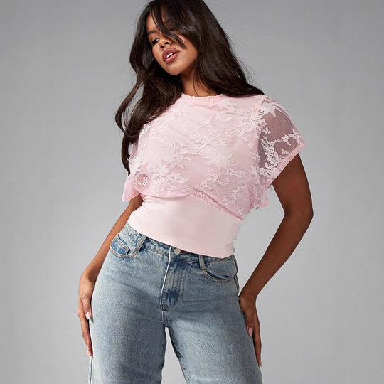 Damen Elegant strukturiertes Oberteil mit Spitzendetails R&B
