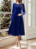 Damen Etuikleid mit Elegantem Samtstoff und Langem Arm