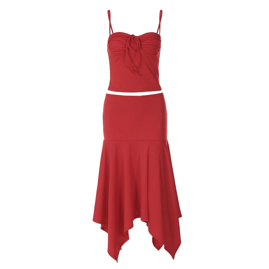 Damen Kleid mit asymmetrischem Saum und geflochtenem Oberteil R&B