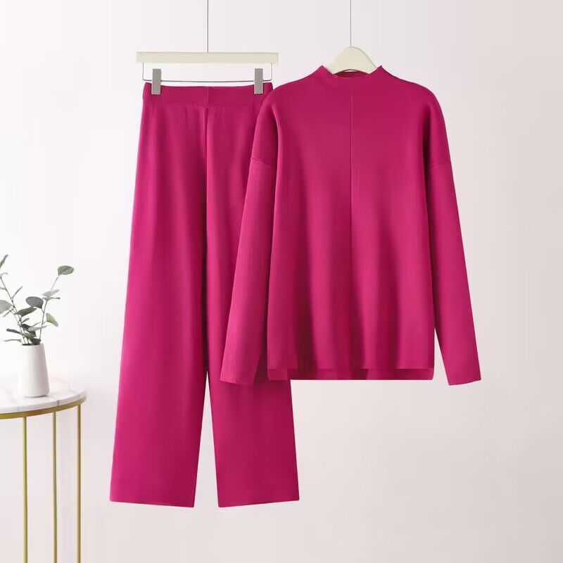 Damen elegantes Set aus langärmligem Oberteil und Palazzo-Hosen R&B