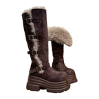 Damen Fleecegefütterte Winterstiefel mit modischen Schnallen und platform Sohle R&B