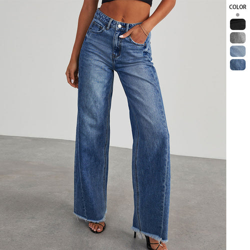 Damen Hochtaillierte Mom-Jeans im klassischen Schnitt mit ausgefranstem Saum R&B