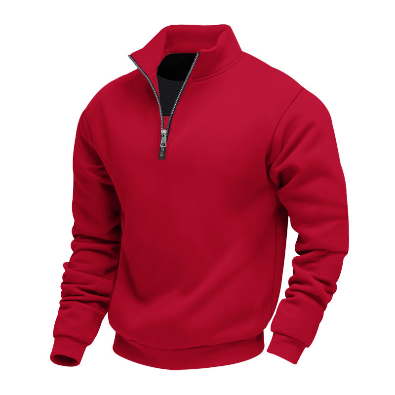Herren nan angerauter Sweat-Halbzip mit kontrastiertem Innenkragen und elastischem Saum R&B
