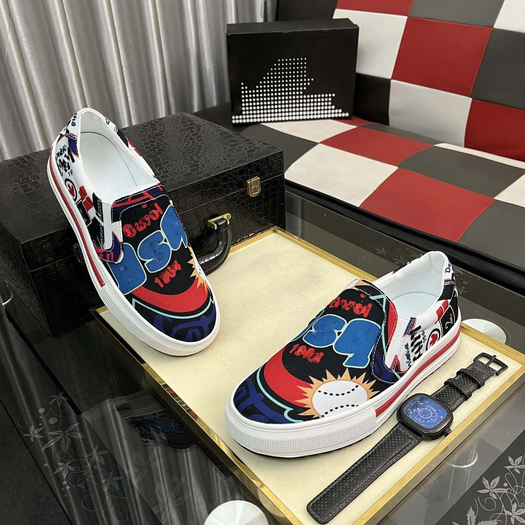 Damen Slip-On Sneakers mit kreativem Grafikdesign und rutschfester Sohle R&B