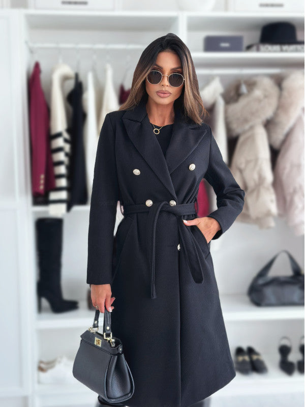 Damen Doppelt genähter Trenchcoat mit taillierbarem Gürtel und eleganter Struktur R&B