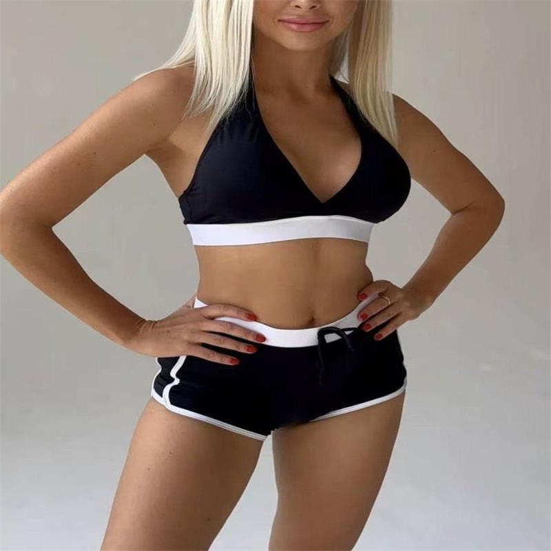 Damen Sport-Bikini-Set mit verstellbaren Trägern und hochgeschnittenen Shorts R&B