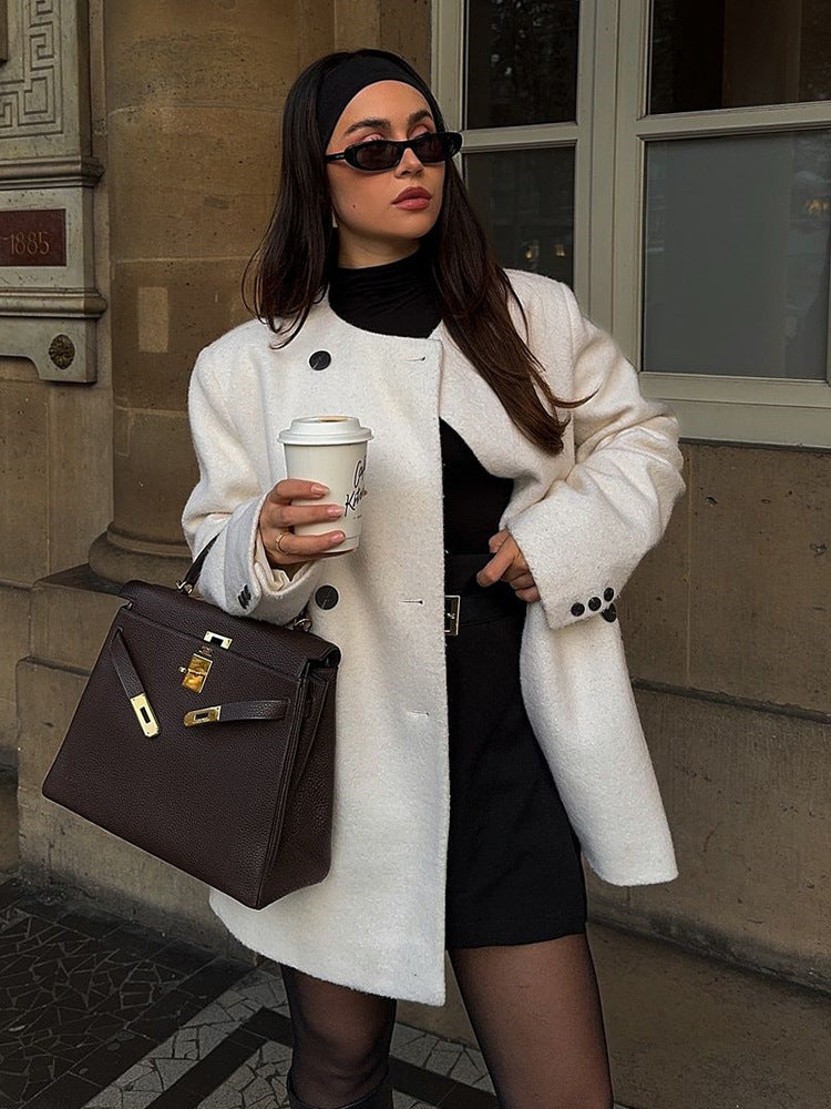Damen elegante Oversized-Wolljacke mit Knopfdetails R&B