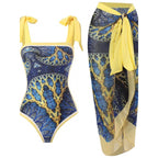 Damen Einteiliger Badeanzug mit stilvollem Wickelrock und modischem Muster R&B