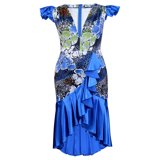 Damen Festliches Kleid mit voluminösem Rüschensaum und tiefem V-Ausschnitt R&B