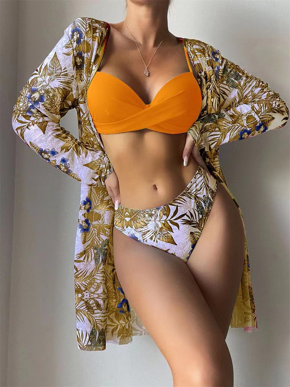 Damen Bikini-Set mit floralen Mustern und elegantem Cover-Up R&B