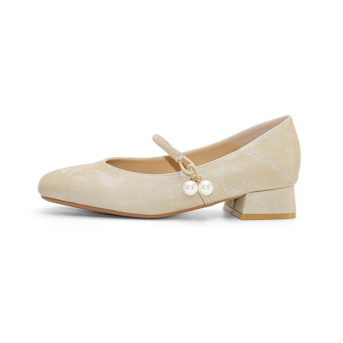 Damen Ballerinas mit Perlenschmuck und bequemem Blockabsatz