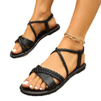 Damen elegante geflochtene Sandalen mit rutschfester Sohle und verstellbarem Riemendesign R&B