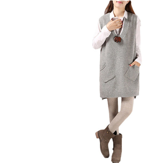 Damen Strickweste mit V-Ausschnitt und aufgesetzten Taschen R&B