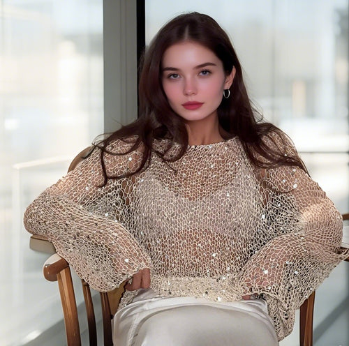 Damen lässiger Knit-Pullover mit transparentem Design R&B
