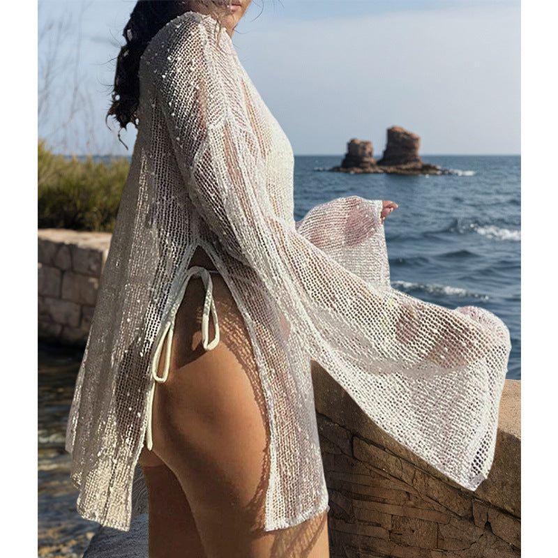 Damen transparente Strandbluse mit funkelndem Effekt EB