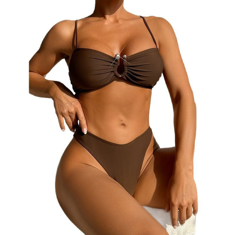 Damen Bikini-Set mit schickem Wickelrock und dekorativem Ringdetails R&B
