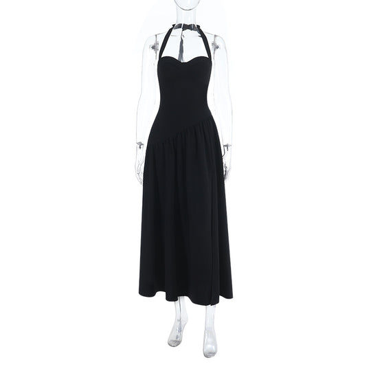 Damen schulterfreies Maxikleid mit raffiniertem Halterneck und fließendem Rock R&B