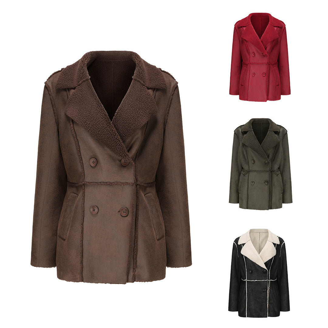 Damen modische Übergangsjacke mit kuscheligem Innenfutter und breitem Reverskragen R&B