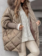 Damen Oversized Steppjacke mit Kunstpelzkragen R&B
