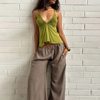 Damen Luftiges Spaghetti-Top mit gerafftem Design R&B