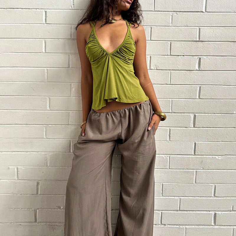 Damen Luftiges Spaghetti-Top mit gerafftem Design R&B