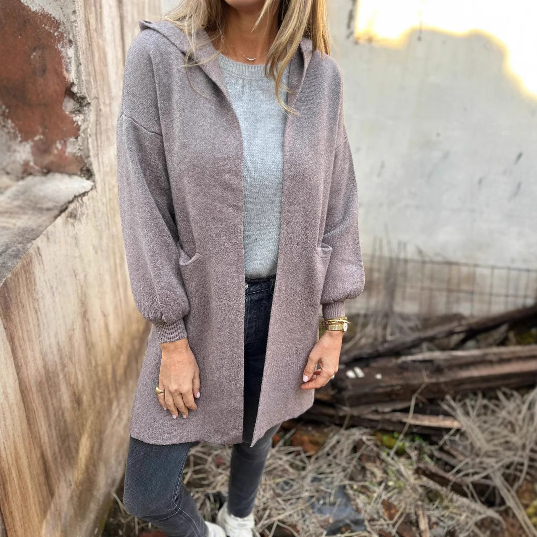 Damen Langärmlige Strickjacke mit Kapuze