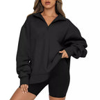 Damen Oversized Sweatshirt mit kurzem Reißverschluss und lässigem Schnitt R&B