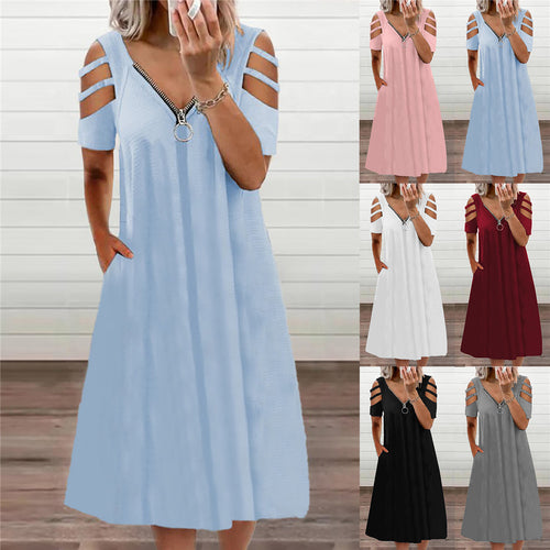 Damen Kleid mit offenen Schultern und tiefem V-Ausschnitt R&B