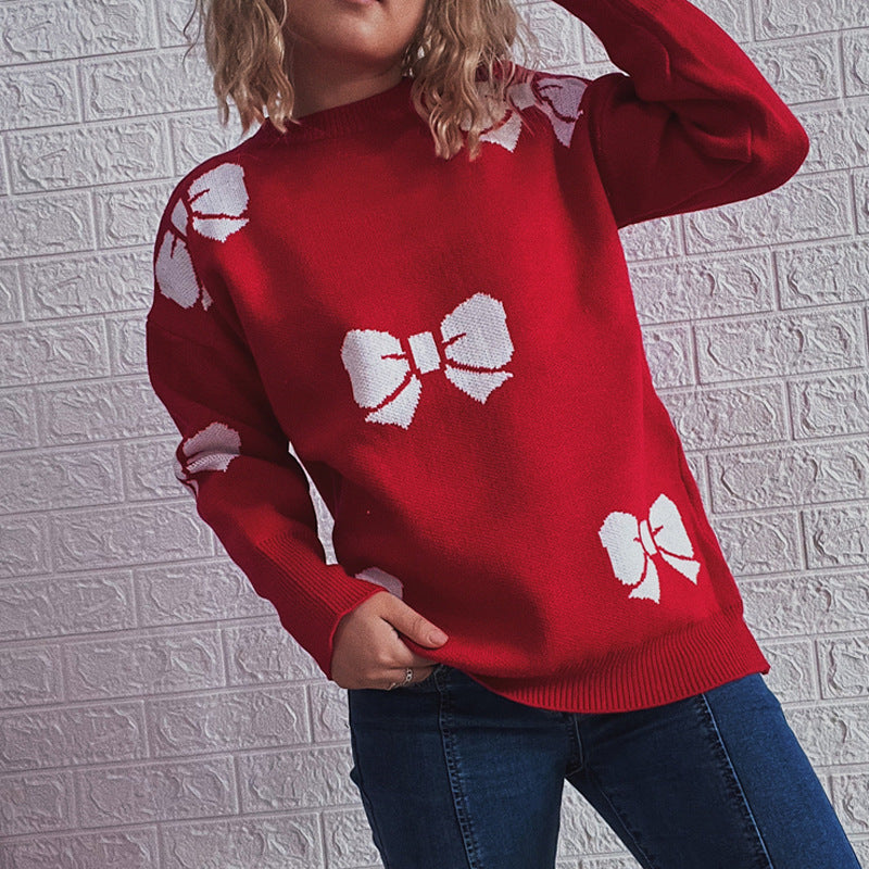Damen Festlicher Pullover mit fröhlichem Glockenmotiv und lässigem Schnitt R&B