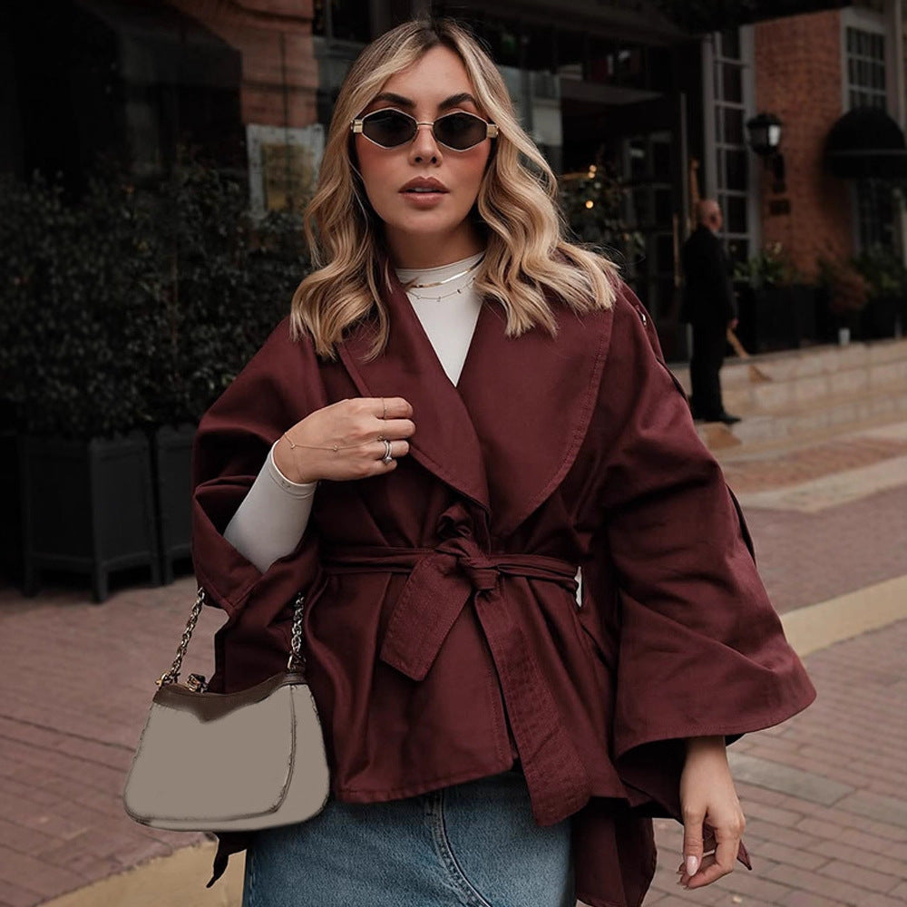 Damen Modische Oversized-Trenchcoat mit Taillengürtel R&B
