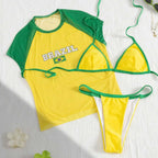Damen sportliches Set mit modischem T-Shirt und tief geschnittenem Unterteil R&B