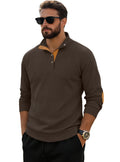 Herren nan fein gerippter Strickpullover mit Polokragen Knopfleiste und Ellenbogenbesatz R&B