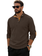 Herren nan fein gerippter Strickpullover mit Polokragen Knopfleiste und Ellenbogenbesatz R&B