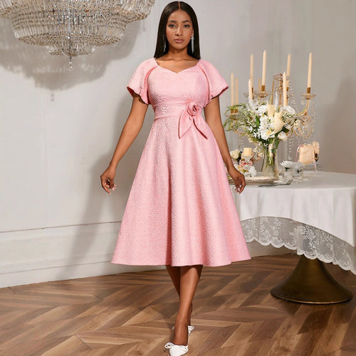 Damen Kleid mit voluminösen Puffärmeln und eleganter Schleifenapplikation R&B