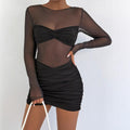 Damen Raffiniertes Minikleid mit transparenten Ärmeln und Rüschendetails