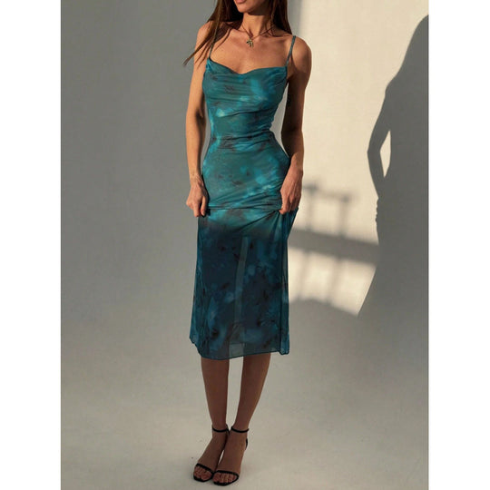 Damen Chiffon Maxikleid mit elegantem Wickeldesign und zarten Spaghettiträgern R&B