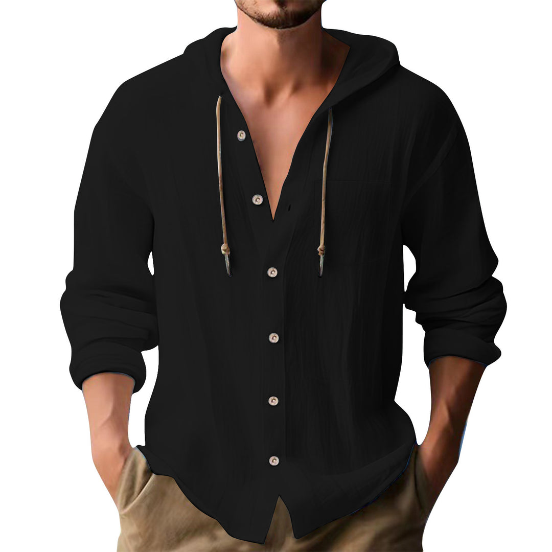 Herren lässiges Kapuzenshirt mit Knopfleiste und praktischen Taschen R&B
