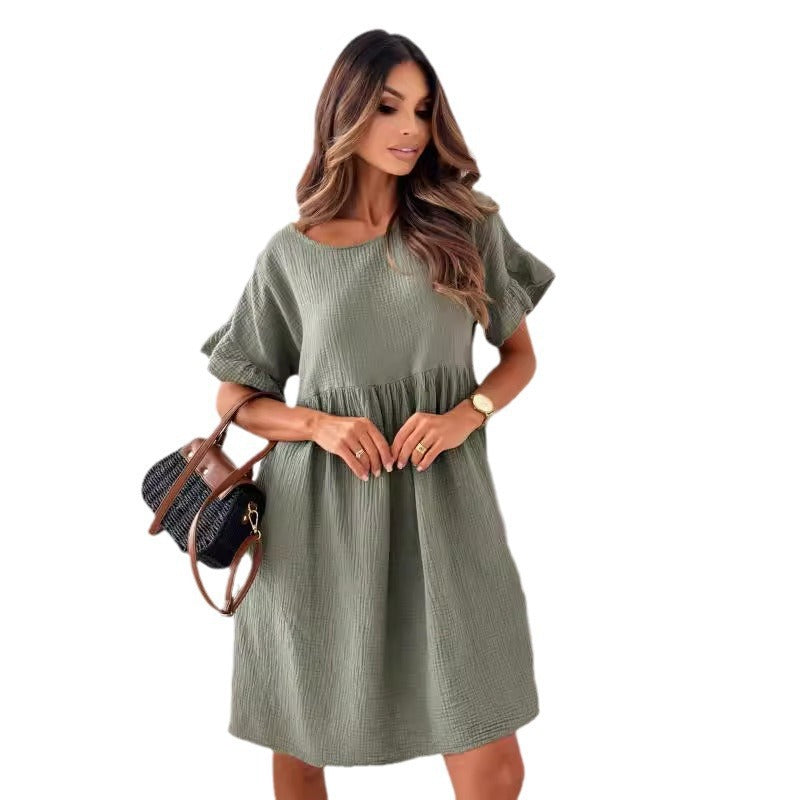 Damen lässiges Sommerkleid mit elastischem Taillenzug und kurzen Ärmeln R&B
