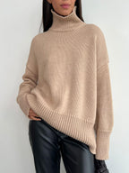 Damen Kuscheliger Rollkragenpullover aus hochwertiger Baumwollmischung mit lockerer Passform R&B