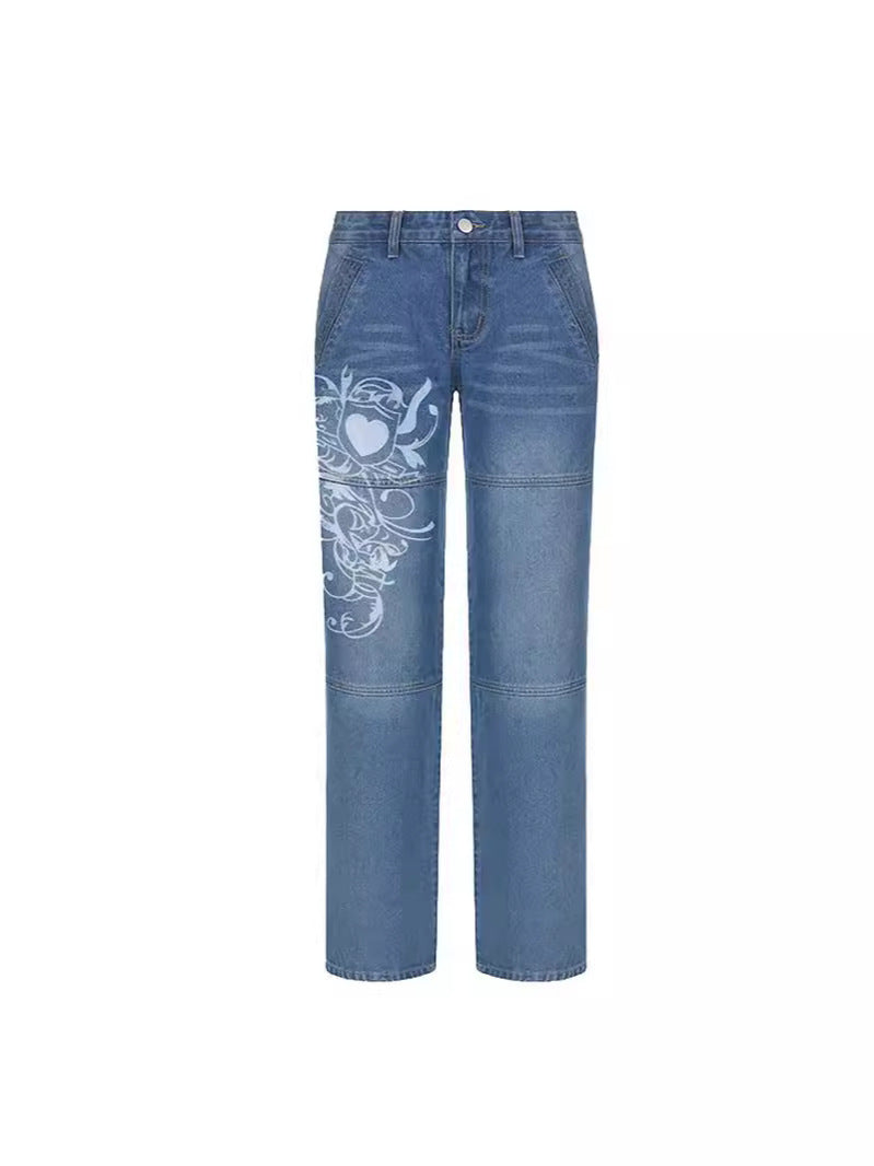 Damen Weit geschnittene Jeans mit einzigartigem Design und prominentem Druck R&B