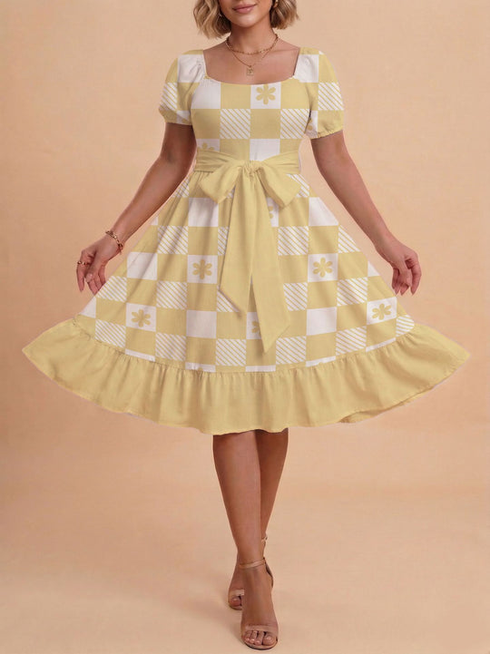 Damen Verspieltes Maxikleid mit Bärenmuster und taillierbarem Band R&B