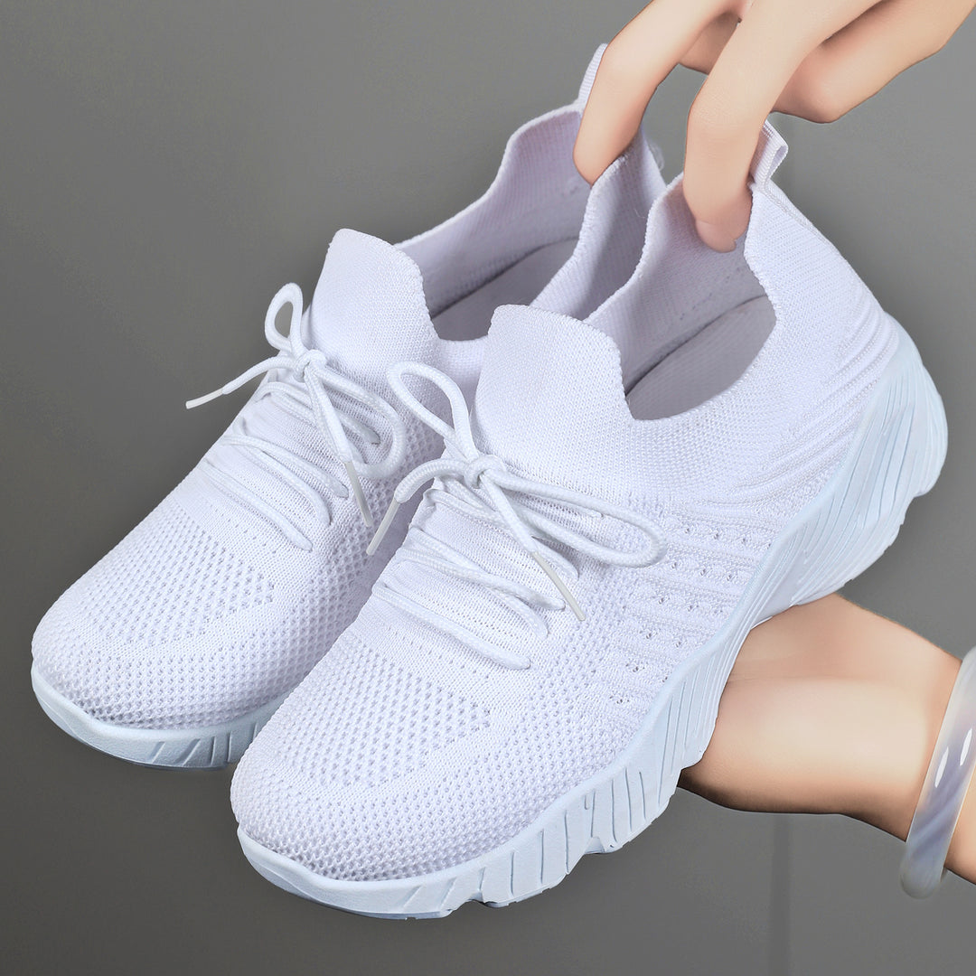 Damen atmungsaktive und flexible Fitness-Sneaker mit elastischer Schnürung R&B
